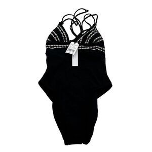 Robin Piccone Naomi One-Piece Swimsuit Black Chevron Strappy Back Size 6